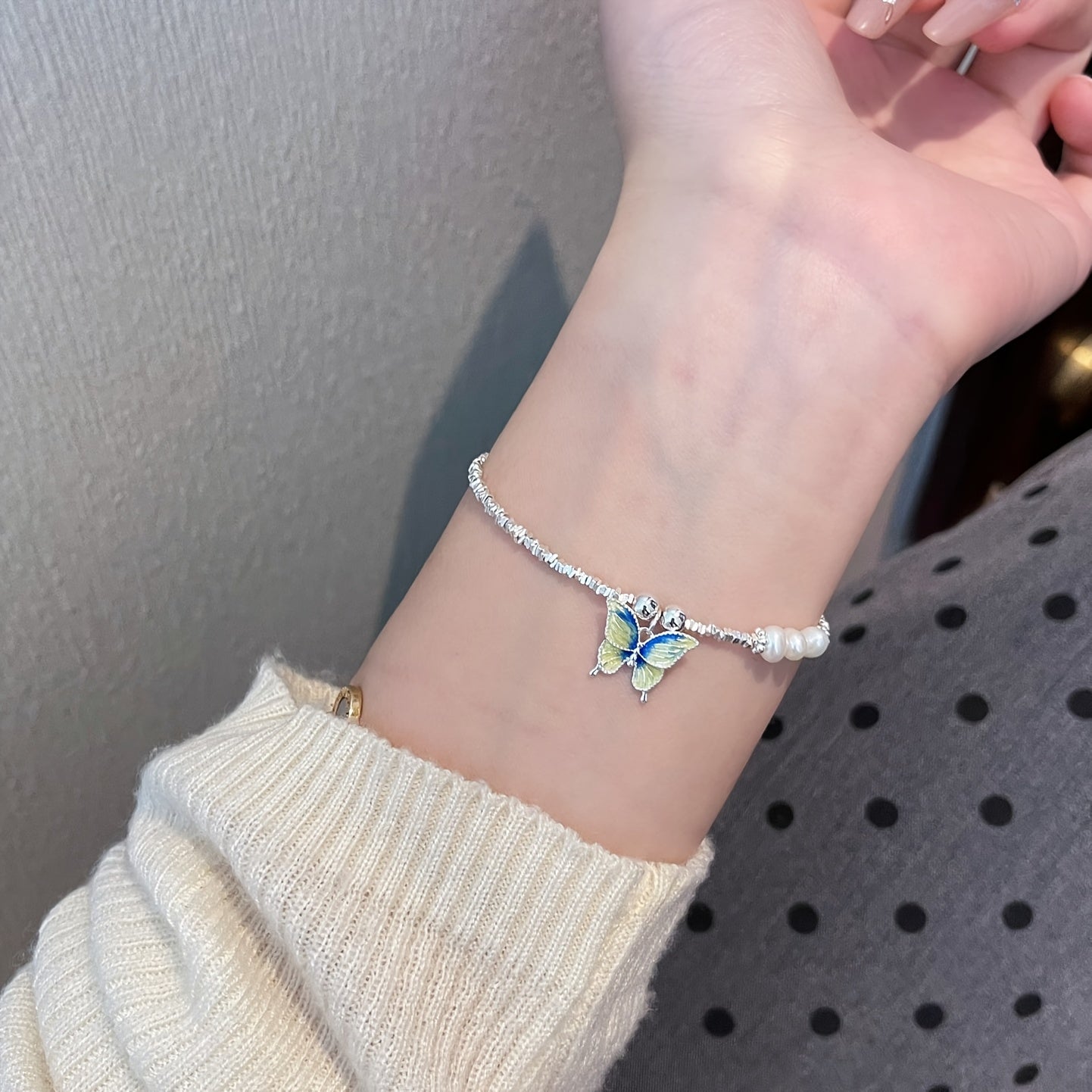 S925 Silvery Enamel Butterfly Bracelet - Elegant Minimalist Design with Sparkling Accents, Durable & Stylish for Casual Attire, Perfect for Casual Attire, Butterfly Jewelry, For Teenager