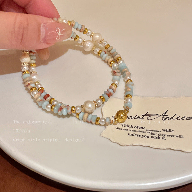 Natural Shoushan Stone Freshwater Pearl Magnetic Bracelet for Women - Light Luxury Niche Exquisite Bracelet with Golden-Tone Accents, Vintage Style, Perfect for Daily Wear or Parties, Party Accessory|Vintage Bracelet|Durable Bracelet