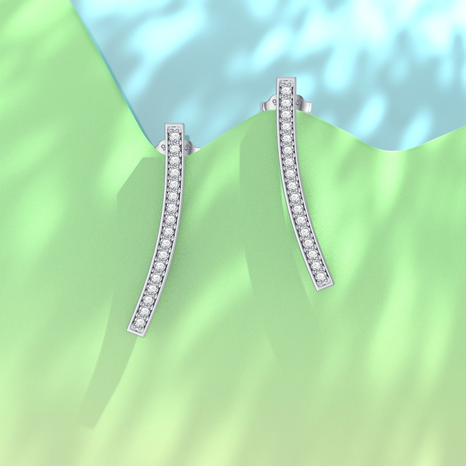 Lab-Diamond Bar Crawler Earrings Cuff Studs for Women in Sterling Silver Curved Bar Climber Earrings with Lab-Diamonds Jewelry Gift for Her