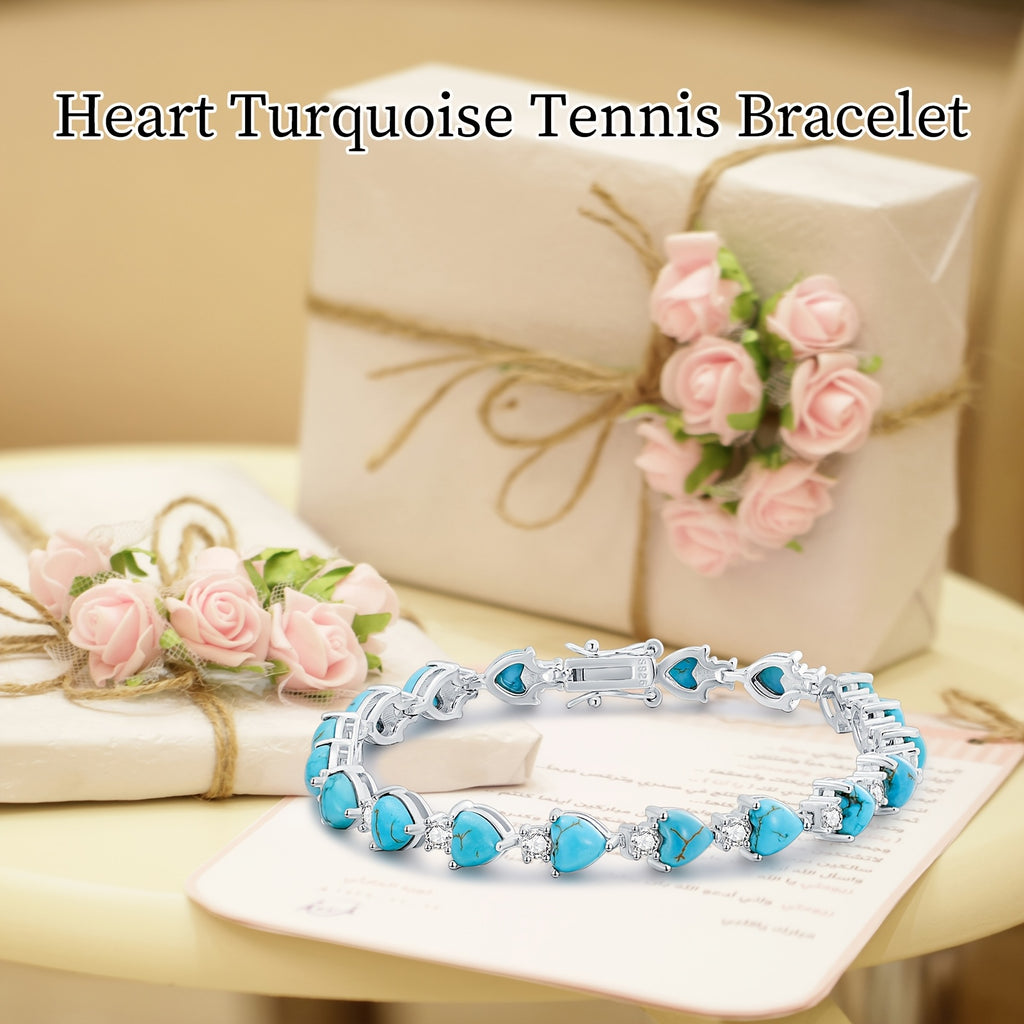 Boho Turquoise Bracelet for Women 925 Sterling Silver Natural Gemstone Western Turquoise Stone Bracelet Heart Tennis Bracelets Turquoise Jewelry Gifts For Mom