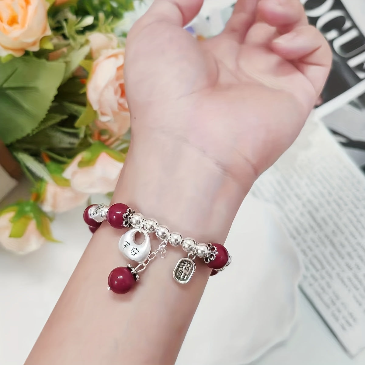 S925 925 Silver Garnet Money Bag Bracelet - Elegant Minimalist Design with Heart Pendant, Adjustable Clasp, Durable & Stylish, Perfect for Daily Wear or Special Occasions, Everyday Accessory | Elegant Bracelet | Adjustable Clasp, For Teenager