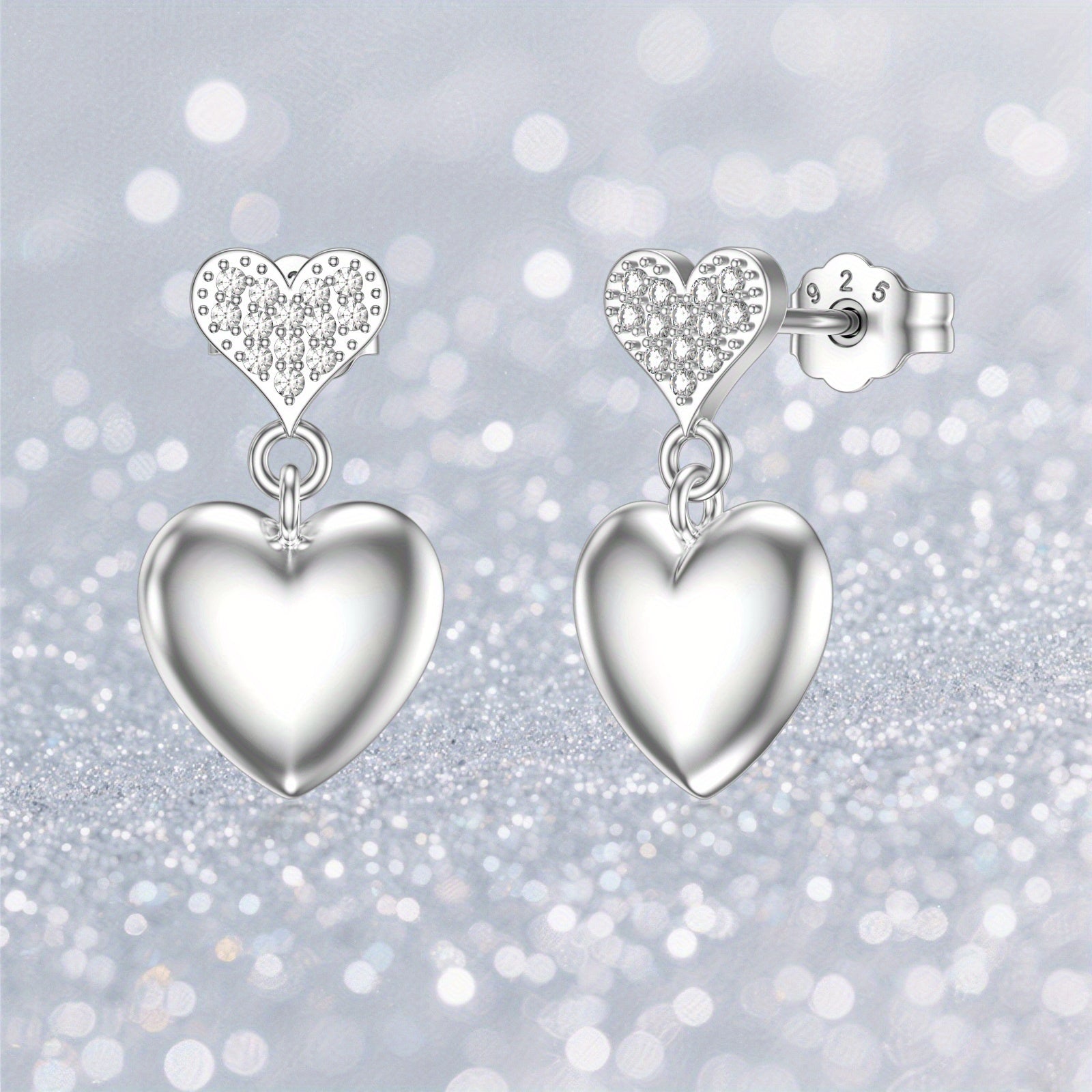 Classic Style 925 Sterling Silvery Heart Dangle Earrings for Women, Synthetic April Birthstone, Lab-created White Gemstone, All-Season Jewelry Gift
