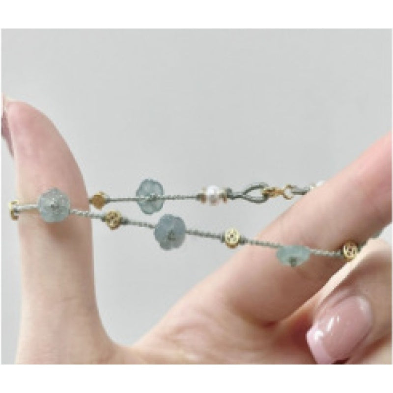 1pc Elegant Vintage-Inspired Imitation Jade Flower Rope Bracelet, Adjustable Weave Design, Good Luck Charm, Ideal for Daily Wear & Valentine'S Day Gift for Women