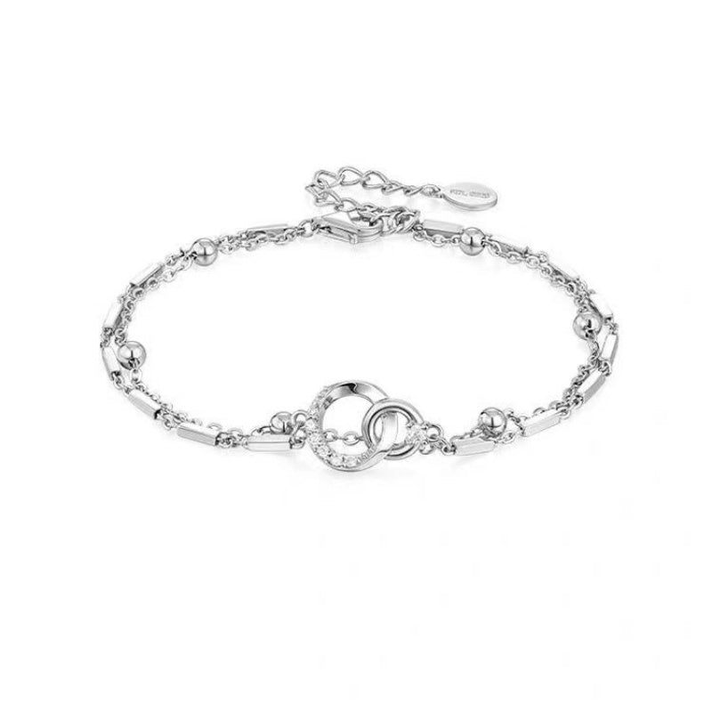 Elegant Silvery Geometric Bracelet for Women - Versatile Double Layer Design with Rhinestone Accents, Perfect for Daily Wear or Gifting, Summer Jewelry|Minimalist Bracelet|Durable Bracelet