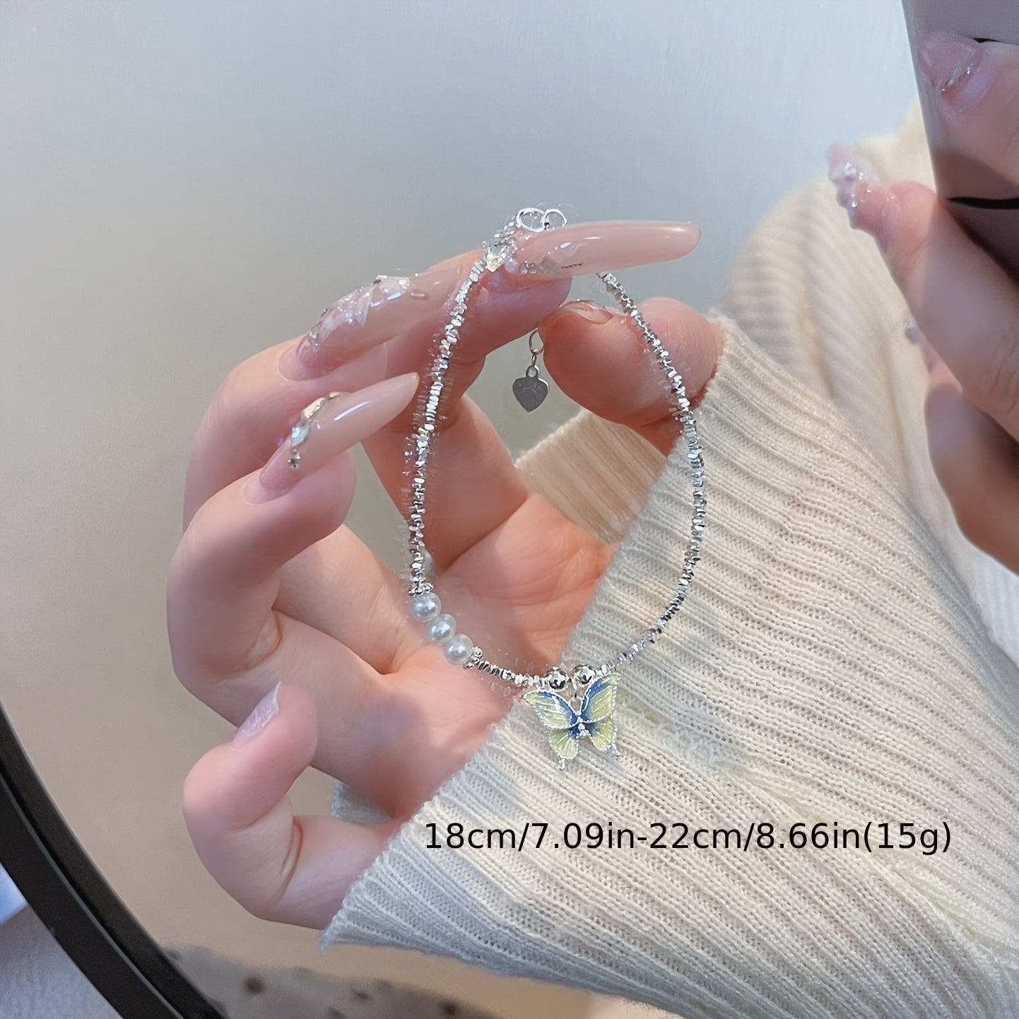 S925 Silvery Enamel Butterfly Bracelet - Elegant Minimalist Design with Sparkling Accents, Durable & Stylish for Casual Attire, Perfect for Casual Attire, Butterfly Jewelry, For Teenager