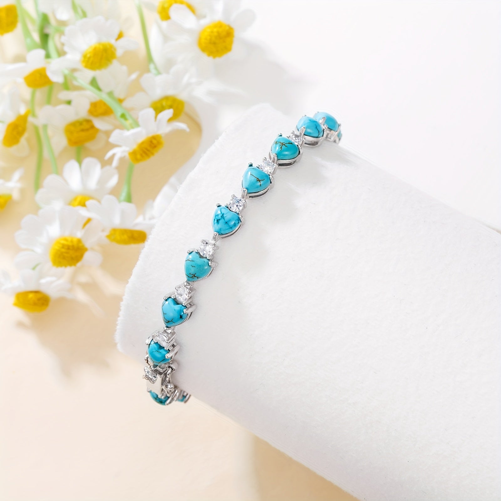 Boho Turquoise Bracelet for Women 925 Sterling Silver Natural Gemstone Western Turquoise Stone Bracelet Heart Tennis Bracelets Turquoise Jewelry Gifts For Mom