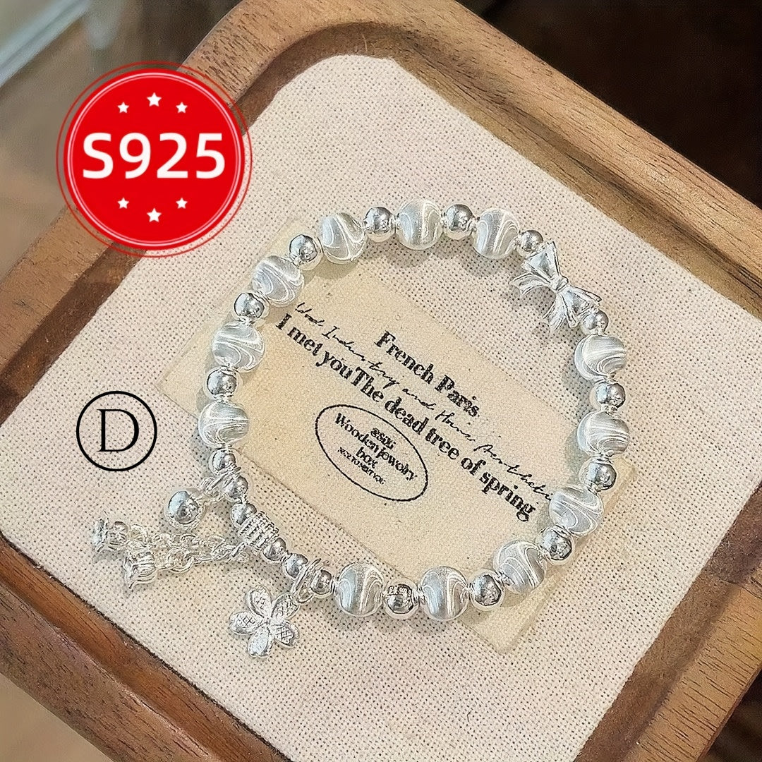 S925 925 Silver Wheat Ear Heart-Shaped Bracelet - Minimalist Elegant Design, Durable & Stylish, Perfect for Daily Wear, Ideal for Everyday & Special Occasions, For Teenager