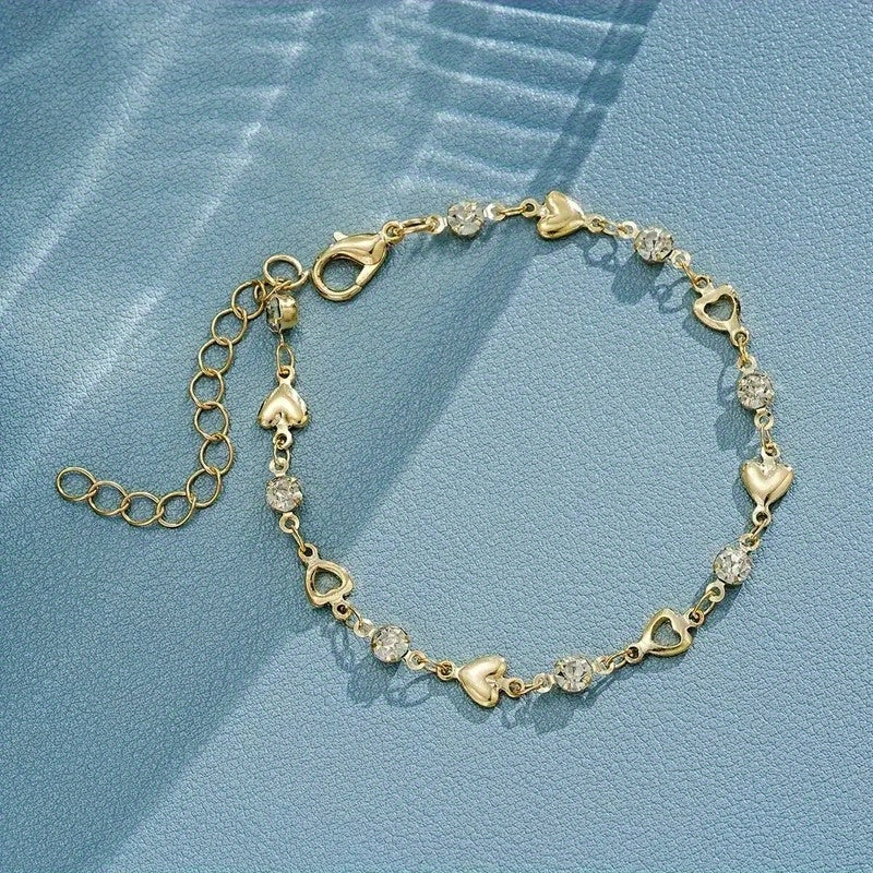 1pc Elegant Minimalist Alloy Bracelet with Heart & Star Charms - Versatile Everyday Jewelry for Women, Perfect Gift for Birthdays, Anniversaries, Parties & Dates