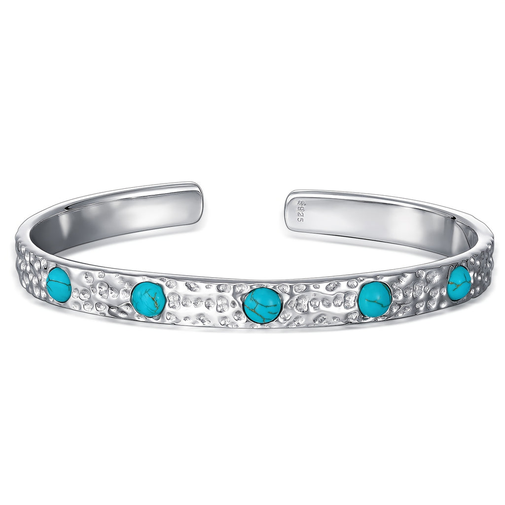 Genuine Turquoise Bracelet, Sterling Silver Native American Boho Adjustable Bangle Cuff Jewelry for Women, Fit for 6 6.5 7 7.5 Inches