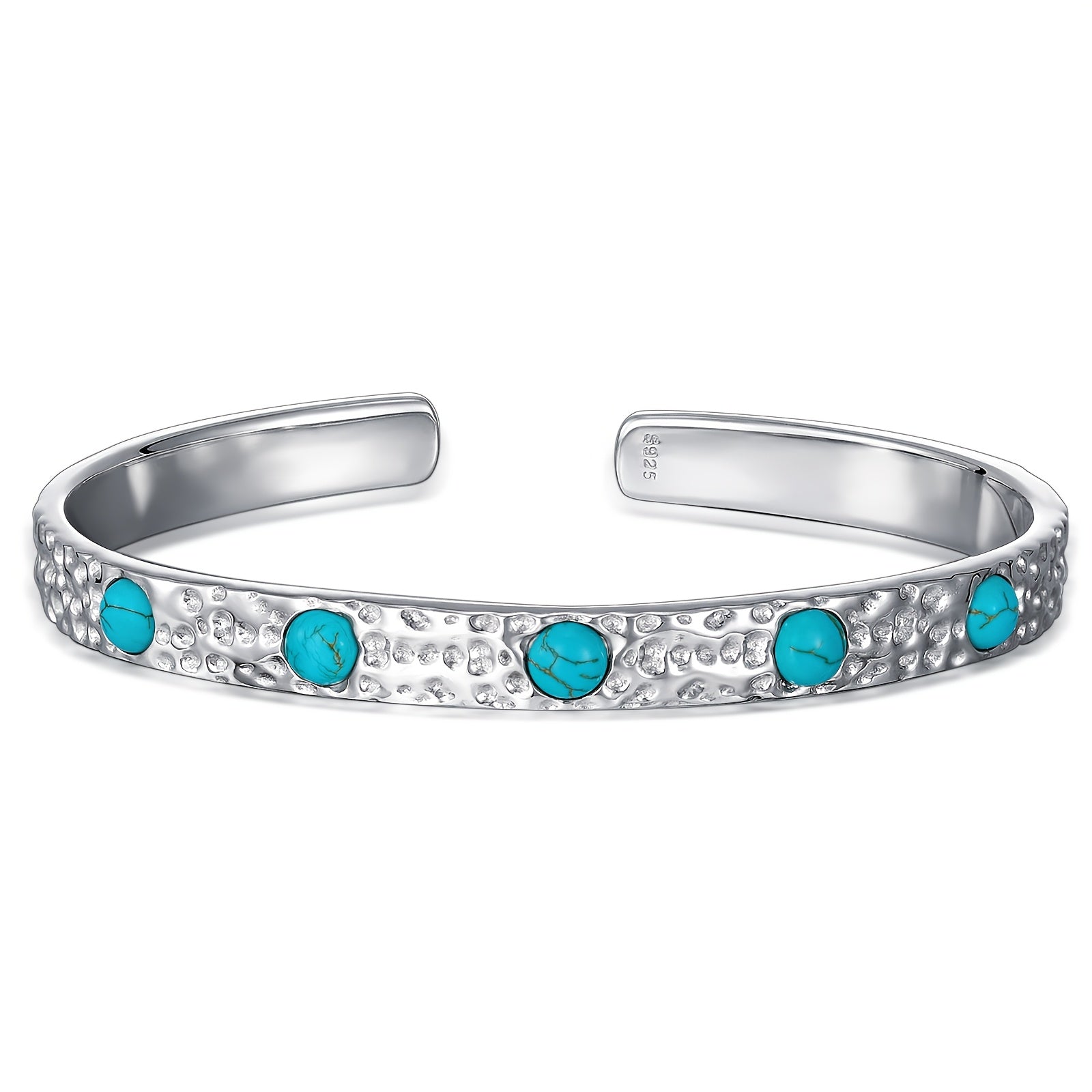 Genuine Turquoise Bracelet, Sterling Silver Native American Boho Adjustable Bangle Cuff Jewelry for Women, Fit for 6 6.5 7 7.5 Inches