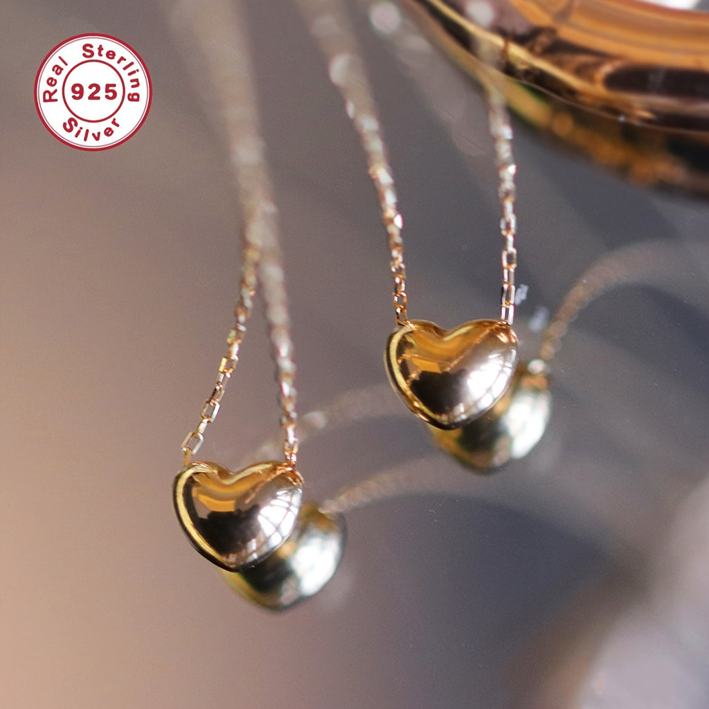 S925 Sterling Silvery Women's Necklace, Minimalist 18K Gold-Plated Heart Pendant, Classic Small Heart Charm Adjustable Collarbone Chain, Ideal Valentine's Day Gift for Girlfriend, Love Token, Wedding Accessory, Elegant Design, Delicate Craftsmanship