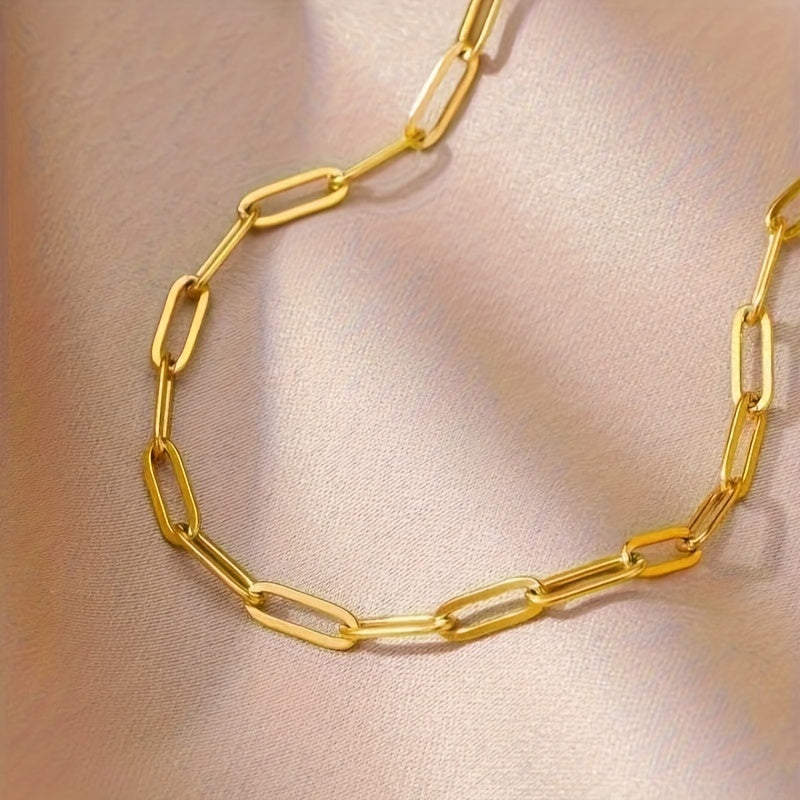 Elegant Golden-Tone Heart-Shaped Pendant Necklace for Women - Chunky Y-Chain Design, Perfect for Daily Wear & Parties, Ideal Valentine'S Day Gift, All-Season Accessory, Valentine'S Day Jewelry|Chunky Chain Necklace|Durable Iron Chain, Heart Necklace