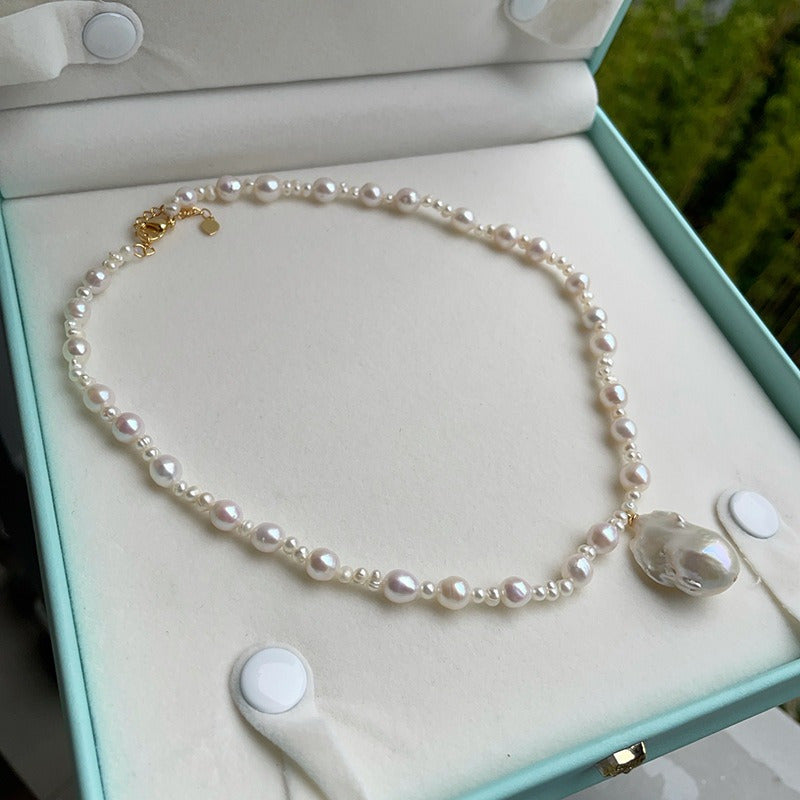 Elegant Baroque Freshwater Pearl Necklace - Versatile Fashion Accessory with Teardrop & Round Pendants, 18K Golden Plated Clasp, Perfect for Parties, Gifts, and Casual Attire