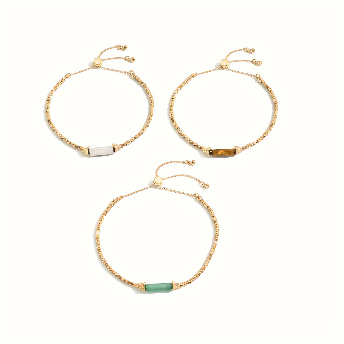 3pcs Women'S Fashion Bracelet Retro Fall\Winter Adjustable 1 Mils Golden Plating Natural Stone Handmade Beaded Bracelet Set for Everyday All-In-One Party Gifts Local Warehouse