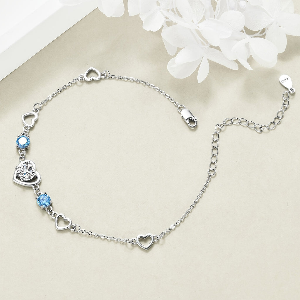 Heart Bracelet 925 Sterling Silver Aquamarine Bracelet For Women March Birthstone Link Chain Bracelets Jewelry Love Gifts For Girls