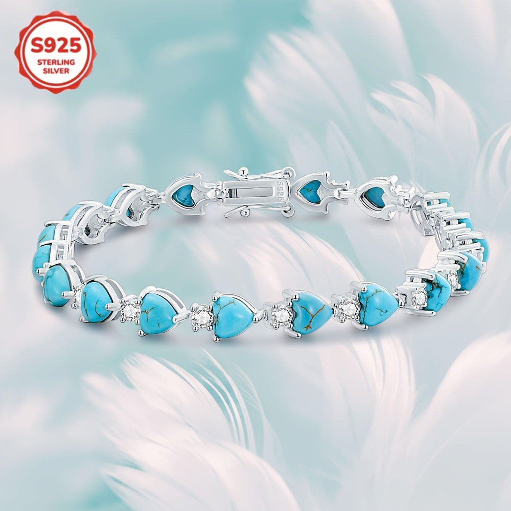Boho Turquoise Bracelet for Women 925 Sterling Silver Natural Gemstone Western Turquoise Stone Bracelet Heart Tennis Bracelets Turquoise Jewelry Gifts For Mom